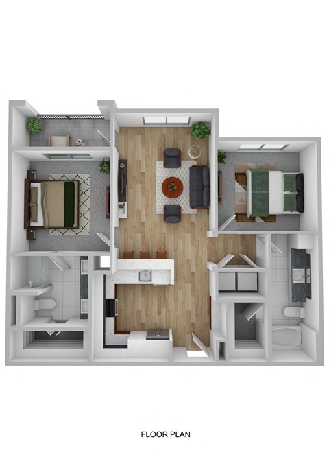 Floor plan for 2 beds, 2 baths, 1007 sqft
